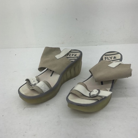 Fly London Women's Tan and White platform Wedge Sandals - Picture 1 of 5